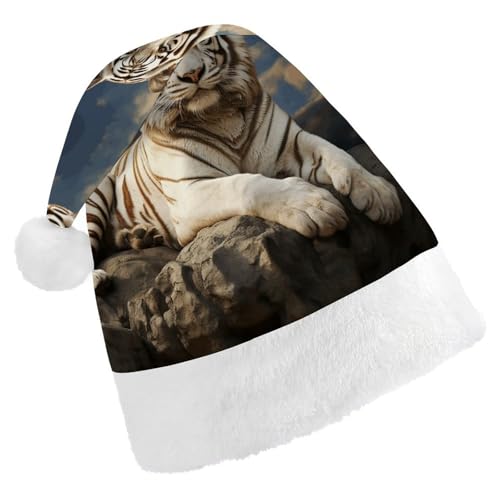 GBNMQED Weihnachtsmütze für Erwachsene, bequeme Weihnachtsmütze, majestätischer Tiger, der auf einem Felsen ruht, bedruckte Weihnachtsmütze für Neujahr, festliche Party, Weihnachts-Kopfschmuck GBNMQED Weihnachtsmütze für Erwachsene, bequeme Weihnachtsmütze, majestätischer Tiger, der auf einem Felsen ruht, bedruckte Weihnachtsmütze für Neujahr, festliche Party, Weihnachts-Kopfschmuck von GBNMQED