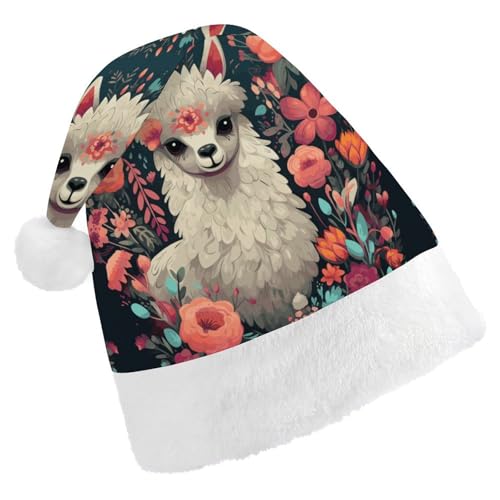 GBNMQED Weihnachtsmütze für Erwachsene, bequeme Weihnachtsmütze, niedliches Lama, Blumendruck, Weihnachtsmütze für Neujahr, festliche Party, Weihnachts-Kopfschmuck GBNMQED Weihnachtsmütze für Erwachsene, bequeme Weihnachtsmütze, niedliches Lama, Blumendruck, Weihnachtsmütze für Neujahr, festliche Party, Weihnachts-Kopfschmuck von GBNMQED