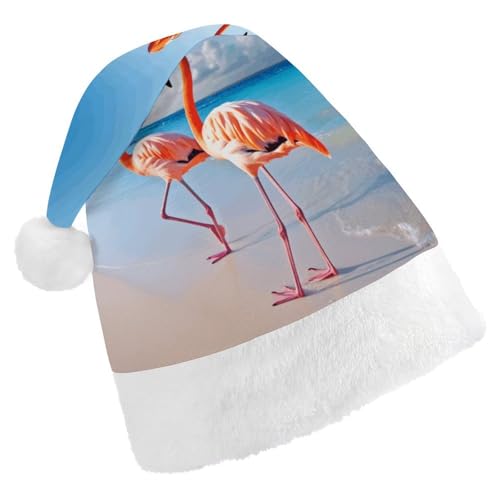 GBNMQED Weihnachtsmütze für Erwachsene, bequeme Weihnachtsmütze, rosa Flamingo am Strand, bedruckt, Weihnachtsmütze für Neujahr, festliche Party, Weihnachts-Kopfschmuck GBNMQED Weihnachtsmütze für Erwachsene, bequeme Weihnachtsmütze, rosa Flamingo am Strand, bedruckt, Weihnachtsmütze für Neujahr, festliche Party, Weihnachts-Kopfschmuck von GBNMQED