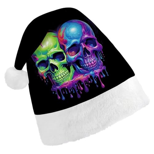 GBNMQED Weihnachtsmütze für Erwachsene, bequeme Weihnachtsmütze, zwei bunte Totenköpfe, bedruckt, Weihnachtsmütze für Neujahr, festliche Party, Weihnachts-Kopfschmuck GBNMQED Weihnachtsmütze für Erwachsene, bequeme Weihnachtsmütze, zwei bunte Totenköpfe, bedruckt, Weihnachtsmütze für Neujahr, festliche Party, Weihnachts-Kopfschmuck von GBNMQED