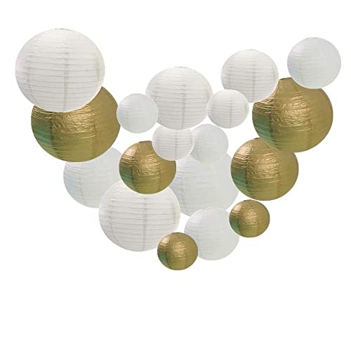 GBSONGLIANGBO Papierlampion,Papierlaternen 18 Packungen 4 "-12" White Beige Goldpapier Laterne Ball Lampion Hochzeit Boule Papier Mariage Geburtstag Party Decor von GBSONGLIANGBO