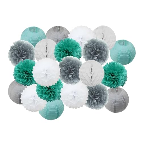 GBSONGLIANGBO Papierlampion,Papierlaternen 21 Teile/Satz Dekoration blau/grün/rosa Feste runde Papier Laterne Party dekor hängende Papier Handwerk Ornament(11) von GBSONGLIANGBO
