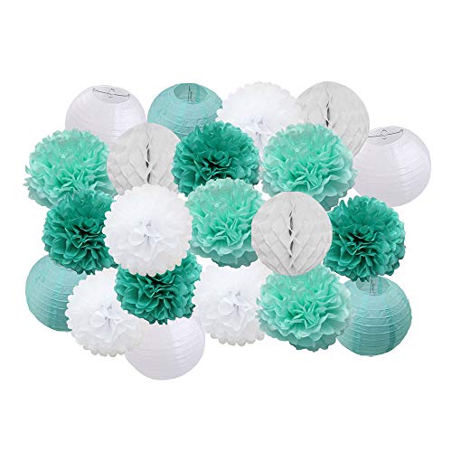 GBSONGLIANGBO Papierlampion,Papierlaternen 21 Teile/Satz Dekoration blau/grün/rosa Feste runde Papier Laterne Party dekor hängende Papier Handwerk Ornament(4) von GBSONGLIANGBO