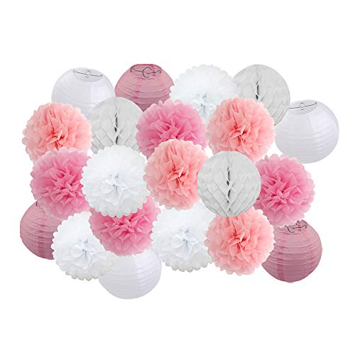 GBSONGLIANGBO Papierlampion,Papierlaternen 21 Teile/Satz Dekoration blau/grün/rosa Feste runde Papier Laterne Party dekor hängende Papier Handwerk Ornament(5) von GBSONGLIANGBO