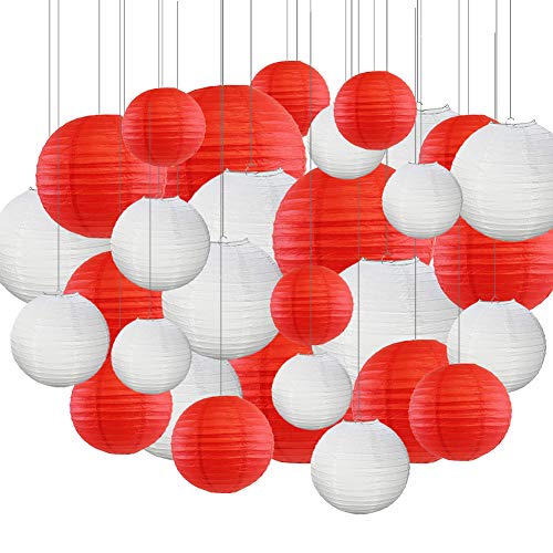 GBSONGLIANGBO Papierlampion,Papierlaternen 30 Teile/Set rot und weiß Papier Laterne 6 "8" 10 "12" Laterne Papier lampion hochzeitsboule hängen dekor von GBSONGLIANGBO