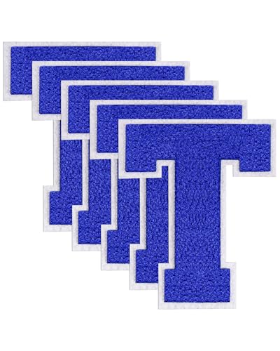 GBTBYS Varsity-Buchstaben-Flicken aus Chenille, zum Aufbügeln, für Rucksäcke, bestickte Applikation, Jacke, Kapuzenpullover, Taschen, Abschlussfeier, Geburtstag, Party, Blau, 5 Stück von GBTBYS