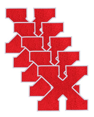 GBTBYS Varsity-Buchstaben-Flicken aus Chenille, zum Aufbügeln, für Rucksäcke, bestickte Applikation, Jacke, Kapuzenpullover, Taschen, Abschlussfeier, Geburtstag, Party, Rot, 5 Stück von GBTBYS