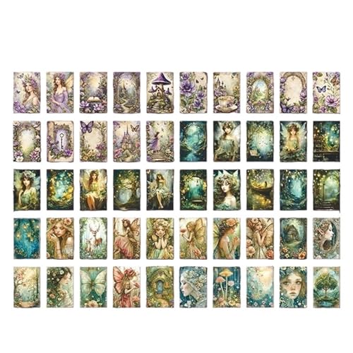 GBYUHAIJUN Sticker,Stickers 4 Stile, 50 Stück/Packung, Fantasy-Kleinbuchserie, Vintage-Material, Aufkleberbuch, DIY-Handbuch, Bodenbelag, dekoratives Papier(S23024-4) von GBYUHAIJUN