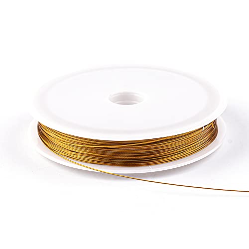 Blumendraht,Floristendraht 2 stücke Goldfarbe Edelstahldraht-Perlen-Seilschnur-Angelfaden-Zeichenfolge for DIY. Halskettenarmbänder Schmuck, die Erkenntnisse machen(Gold,Dia 0.38mm x 38m) von GBZIJIE
