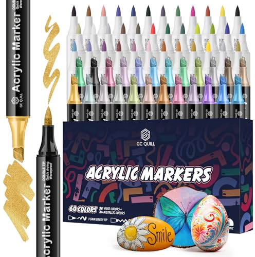 GC QUILL Acrylstifte- 60 Farben Dual‑Tip Acrylic Marker – 1–5 mm Brush & Chisel – wasserfest Acrylstifte‑Set für Stein, Holz, Glas, Steine, Porzellan, Keramik & DIY GC-AM60 GC QUILL Acrylstifte- 60 Farben Dual‑Tip Acrylic Marker – 1–5 mm Brush & Chisel – wasserfest Acrylstifte‑Set für Stein, Holz, Glas, Steine, Porzellan, Keramik & DIY GC-AM60 von GC QUILL