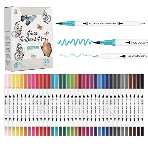 GC QUILL Filzstifte Set - 36 Farben Fasermaler mit Pinsel und Fineliner-Spitzen - Pinselstifte für Kalligraphie, Zeichnen und Schreiben GC-36W von GC QUILL