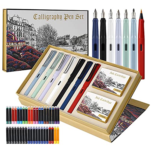 GC QUILL Kalligraphie Stifte Set, 7 Kalligraphie Füllfederhalter mit verschiedenen Federn und 40 Tintenpatronen, für Anfänger, Schriftzug - MU-09 GC QUILL Kalligraphie Stifte Set, 7 Kalligraphie Füllfederhalter mit verschiedenen Federn und 40 Tintenpatronen, für Anfänger, Schriftzug - MU-09 von GC QUILL