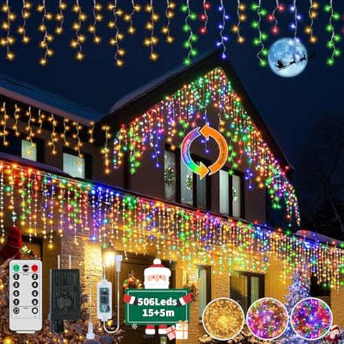 GCMacau 3 IN 1 Eisregen Lichterkette Außen,15m+5m 506LED Weihnachtsbeleuchtung Außen Eiszapfen mit Fernbedienung Timer 8 Modi, IP65 Wasserdicht Lichtervorhang für Dachkante Balkon Weihnachtsdeko GCMacau 3 IN 1 Eisregen Lichterkette Außen,15m+5m 506LED Weihnachtsbeleuchtung Außen Eiszapfen mit Fernbedienung Timer 8 Modi, IP65 Wasserdicht Lichtervorhang für Dachkante Balkon Weihnachtsdeko von GCMacau