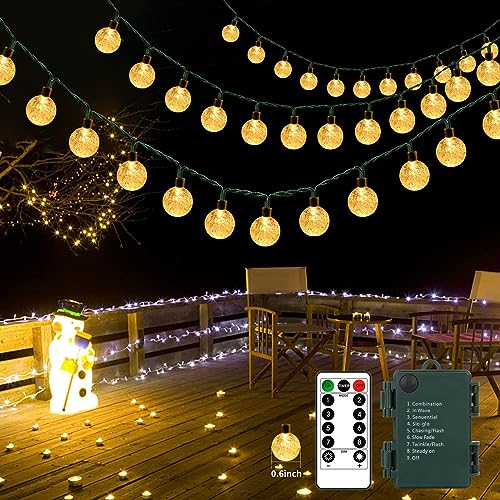 GCMacau Lichterkette Außen,9M 60LED Batteriebetrieben Kristall Kugeln Lichte Lichterketten mit Fernbedienung 8 Modi Wasserdicht IP65 Glühbirnen,für Halloween Weihnachten Innen Draussen Garten von GCMacau