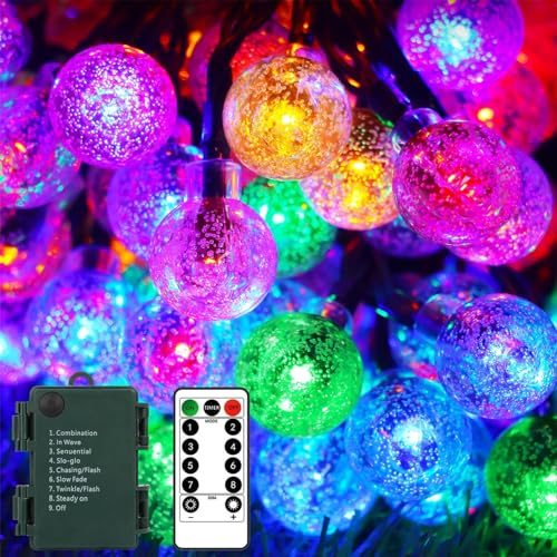 GCMacau Lichterkette Außen Batterie Bunt, 13M 80LED Lichterketten mit Graphitgrünem Kabel, Lichterketten Batteriebetrieben Kristall Kugeln Lichte mit Fernbedienung 8 Modi IP65 Wasserdicht GCMacau Lichterkette Außen Batterie Bunt, 13M 80LED Lichterketten mit Graphitgrünem Kabel, Lichterketten Batteriebetrieben Kristall Kugeln Lichte mit Fernbedienung 8 Modi IP65 Wasserdicht von GCMacau