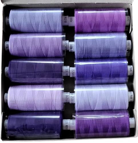 Coats Moon Nähgarn, sortiert, Box mit 10 Spulen, 10 x Moon Polyester-Spulen, Nähgarn, 914 m, 120 Stück (sortiert, Lila/Lila) von GCS LONDON