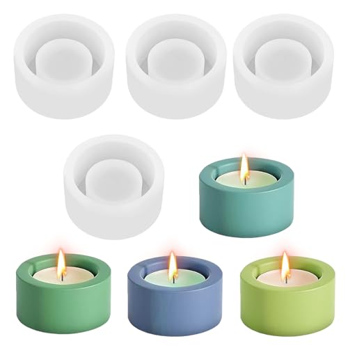 GD HUA 4 Stück Kerzenhalter-Form, Silikonform Teelichthalter, Beton Kerzenleuchter Einzelnes Löchern, Silikon Giessform für DIY Zement Kerzenhalter Herstellung, Heimdekor, Teelichthalterm von GD HUA