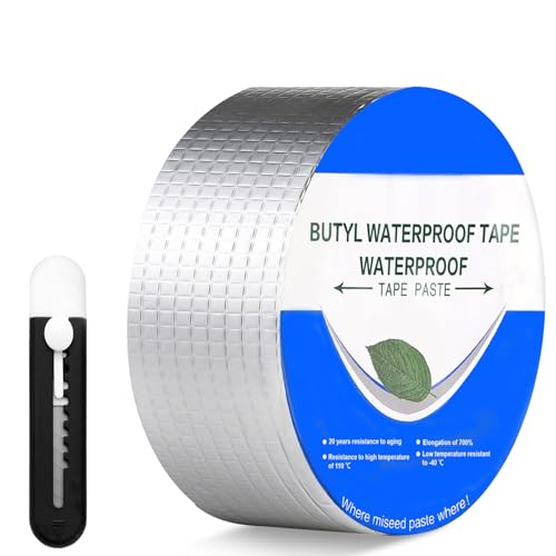 GD HUA Butylband Wasserfestes Klebeband, 5cm*5m*1mm Wasserdichtes klebeband Und Ein Schwarzes Kunstmesser, Dichtungsband Selbstklebend Wasserdicht,Silber Aluminiumfolie Tape,Dachrinne Abdichten GD HUA Butylband Wasserfestes Klebeband, 5cm*5m*1mm Wasserdichtes klebeband Und Ein Schwarzes Kunstmesser, Dichtungsband Selbstklebend Wasserdicht,Silber Aluminiumfolie Tape,Dachrinne Abdichten von GD HUA