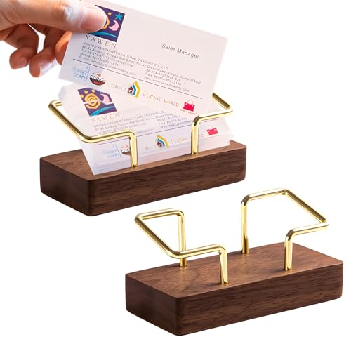 GD HUA Visitenkartenständer 2er-Pack Visitenkartenhalter Holz, Kartenständer Holz, Sockel aus Walnuss-Messing,Geeignet für Gärten, Plätze, Veranstaltungsorte, Büros, Hotels/Restaurants und andere von GD HUA