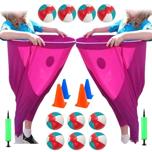 2-Teiliges Set Oma-Hosen-Hofspiel, Oma-Hosen-Outdoor-Spiel mit Luftpumpe Schild Hüpfball, riesige Wurfspiele for die Freizeit im Freien, Team-Staffel-Familientreffen-Party-Feldparty-Spielset(Red) von GDAONUDK