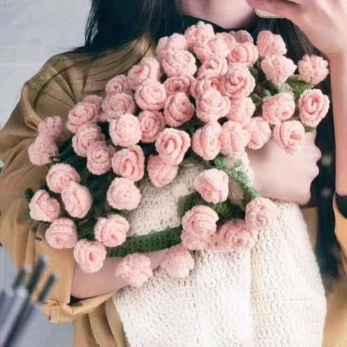 Handgefertigte gehäkelte Rosenstraußdecke, romantische gestrickte Rosen-Überwurfdecke, Sofa-Decke, luxuriöse Häkelblumen-Rosen, Decken für Geburtstag, Hochzeit, Valentinstag (Rosen-Rosa, 60 cm) von GDCARSL