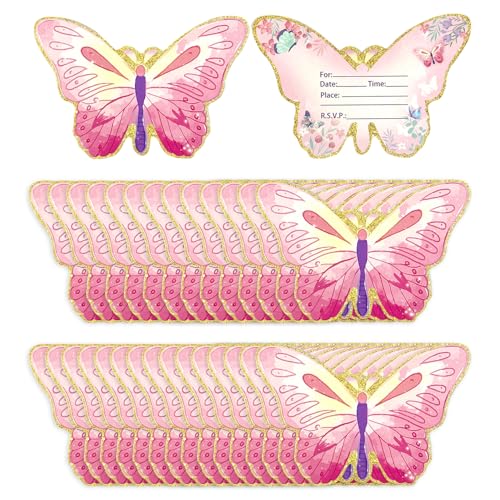 30 rosa Schmetterling Einladungskarten Geburtstag Einladungsbriefe Partyzubehör Geeignet für Geburtstage, Hochzeiten und Feiern von GDFHBD