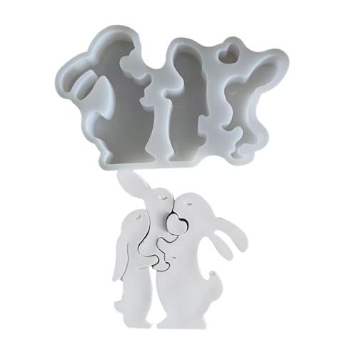 Silikonform mit Hasenfamilienstatue, Epoxidharz, Kerzenherstellung, Seife, Fondant, Silikonform zum Backen von GDFHYJN(グフン)