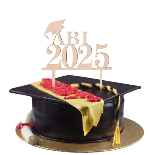 2025 ABI Tortendeko,Cake Topper Abitur 2025 aus Holz,Bestandene Prüfung Cupcake Deko Tortenstecker Abschlussfeier Graduation Party Deko Geschenke für Senioren, High School (B) von GDFJBG