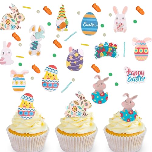 Essbare Tortenaufsätze aus Papier, Oster-Kuchenaufsätze, Oster-Cupcakes, Oster-Cupcakes, Kuchenaufsätze mit Osterhasen-Motiv von GDFJBG
