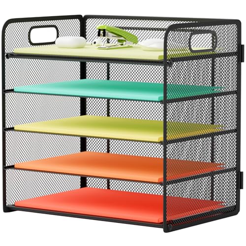 GDINDINFAN Briefablage mit 5 Ebenen, Papier-Organizer, Netzstoff, Schreibtisch-Organizer mit Griff, Metall-Schreibtisch-Papiersortierer und Aufbewahrung für Briefe/A4 für Büro, Schwarz GDINDINFAN Briefablage mit 5 Ebenen, Papier-Organizer, Netzstoff, Schreibtisch-Organizer mit Griff, Metall-Schreibtisch-Papiersortierer und Aufbewahrung für Briefe/A4 für Büro, Schwarz von GDINDINFAN