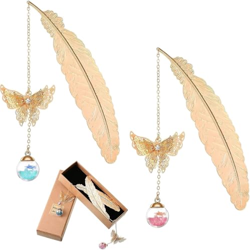 2 Pcs Metall Feder Lesezeichen mit Schmetterling und Glasperlen Anhänger, Ideales Weihnachten/Geburtstag Geschenke für Junge Frauen Lehrerinnen Mama Damen Freundin Oma Adventskalender Füllung Ideen 2 Pcs Metall Feder Lesezeichen mit Schmetterling und Glasperlen Anhänger, Ideales Weihnachten/Geburtstag Geschenke für Junge Frauen Lehrerinnen Mama Damen Freundin Oma Adventskalender Füllung Ideen von GDJIAJT