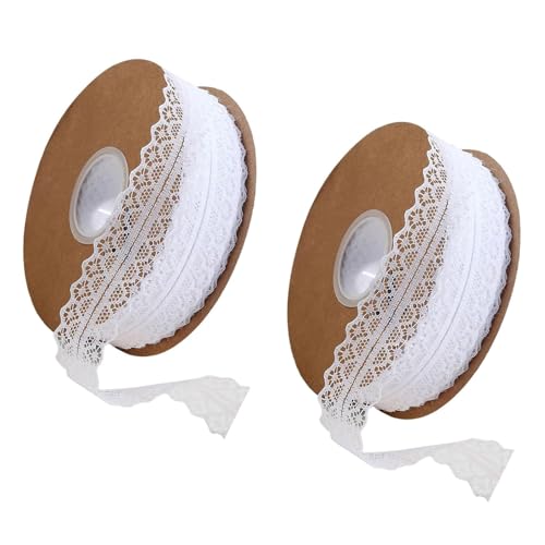 Weißes Nylon-Spitzenband, 22,7 m x 3 cm breit, weiches Bastelband zum Nähen, Hochzeitsdekorationen, Vintage-Kostümherstellung, Partyzubehör, langlebig und vielseitig (2er-Pack) von GDQQOYWQT