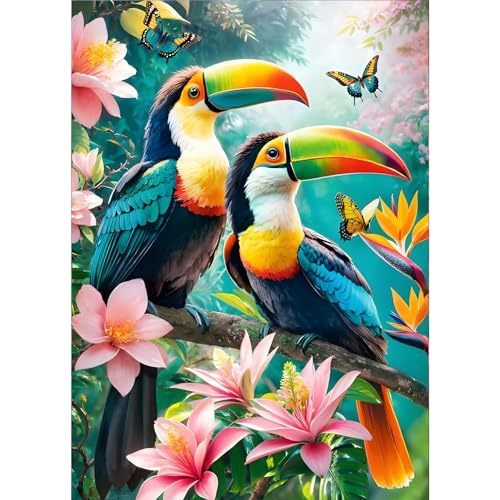 GDYEEH 5D Tukan Diamant Painting Pictures, DIY Blumen Diamant Art Painting Kits, Tukan Diamond Painting Set for Adults Anfänger, Mosaic Making,Vögel Diamond Painting for Home Decor 30x40cm von GDYEEH