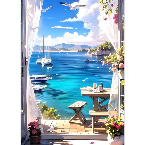 GDYEEH 5D Zimmer mit Meerblick Diamant Painting Pictures, DIY Boot Diamant Art Painting Kits, Blumen Diamond Painting Set for Adults Anfänger, Mosaic Making, Diamond Painting for Home Decor 30x40cm GDYEEH 5D Zimmer mit Meerblick Diamant Painting Pictures, DIY Boot Diamant Art Painting Kits, Blumen Diamond Painting Set for Adults Anfänger, Mosaic Making, Diamond Painting for Home Decor 30x40cm von GDYEEH