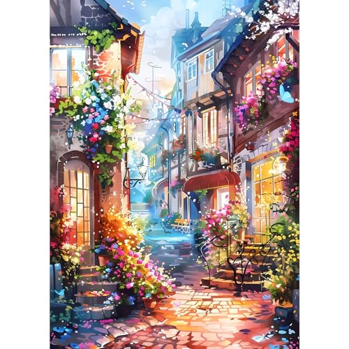 GDYEEH Blumen Diamond Painting Erwachsene, 5D Straßenszenerie Diamant Kunst Bilder Anfänger, DIY Runder Vollbohrer Nacht-Szenerie Diamanten Malerei Stickerei Geschenke Home Wand Dekor 30x40 cm von GDYEEH