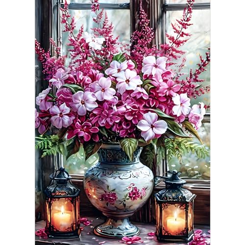 GDYEEH Bunte Blumen Diamond Painting Erwachsene, 5D Kerze Diamant Kunst Bilder Anfänger, DIY Runder Vollbohrer Fenster Diamanten Malerei Stickerei Kreuzstich Geschenke Home Wand Dekor 30x40cm von GDYEEH