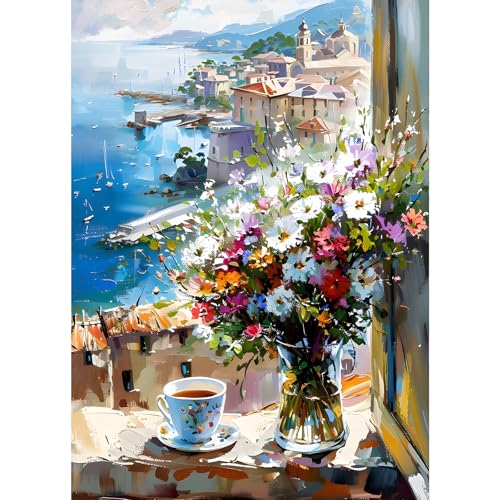 GDYEEH Bunte Blumen Diamond Painting Erwachsene, 5D Meerblick Diamant Kunst Bilder Anfänger, DIY Runder Vollbohrer Kaffee Diamanten Malerei Stickerei Kreuzstich Geschenke Home Wand Dekor 30x40cm von GDYEEH