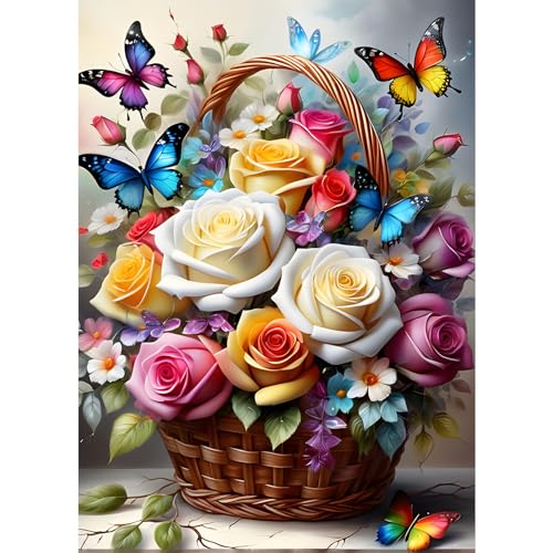 GDYEEH Bunte Blumen Diamond Painting Erwachsene, 5D Schmetterlinge Diamant Kunst Bilder Anfänger, DIY Runder Vollbohrer Diamanten Malerei Stickerei Kreuzstich Geschenke Home Wand Dekor 30x40cm von GDYEEH