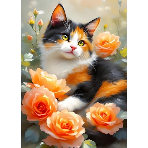 GDYEEH Bunte Katze Diamond Painting Erwachsene, 5D Kätzchen Diamant Kunst Bilder Anfänger, DIY Runder Vollbohrer Blumen Diamanten Malerei Stickerei Kreuzstich Geschenke Home Wand Dekor 30x40 cm von GDYEEH