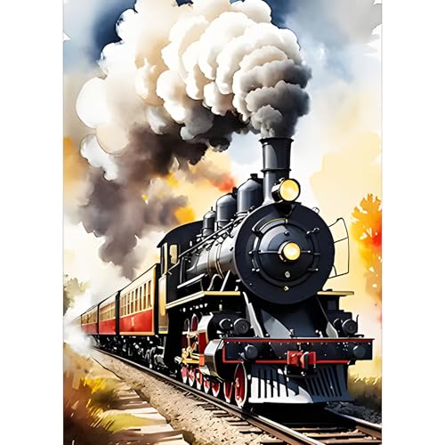 GDYEEH Dampfzug Diamond Painting Kits Erwachsene, 5D Oldtimerzug Diamant Kunst Bilder Anfänger, DIY Runder Vollbohrer Sonnenuntergang Diamanten Malerei Stickerei Geschenke Home Wand Dekor 30x40 cm von GDYEEH