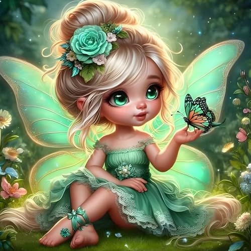 GDYEEH Elfenmädchen Diamond Painting Erwachsene, 5D Schmetterling Diamant Kunst Bilder Anfänger, DIY Runder Vollbohrer Fantasie Diamanten Malerei Stickerei Kreuzstich Geschenke Home Wand Dekor 30x30cm von GDYEEH