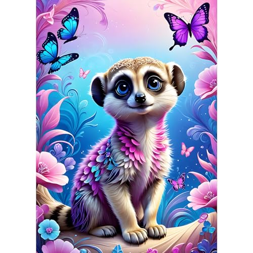 GDYEEH Erdmännchen Diamond Painting Erwachsene, 5D Schmetterling Diamant Kunst Bilder Anfänger, DIY Blumen Runder Vollbohrer Diamanten Malerei Stickerei Kreuzstich Geschenke Home Wand Dekor 30x40cm von GDYEEH