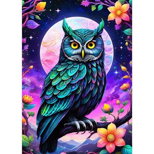 GDYEEH Fantasie Eule Diamond Painting Erwachsene, 5D Mond Diamant Kunst Bilder Anfänger, DIY Blumen Runder Vollbohrer Diamanten Malerei Stickerei Kreuzstich Geschenke Home Wand Dekor 30x40cm von GDYEEH