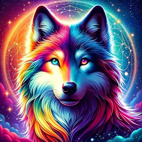 GDYEEH Fantasie Wolf Diamond Painting Erwachsene, 5D Sternbild Diamant Kunst Bilder Anfänger, DIY Runder Vollbohrer Bunte Wolf Diamanten Malerei Stickerei Kreuzstich Geschenke Home Wand Dekor 30x30cm von GDYEEH
