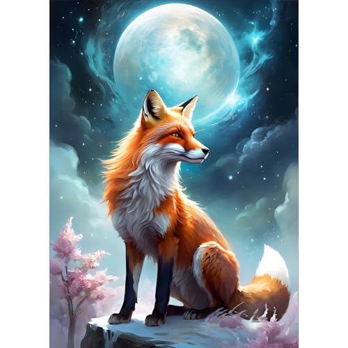 GDYEEH Fuchs Diamond Painting Erwachsene, 5D Mond Diamant Kunst Bilder Anfänger, DIY Runder Vollbohrer Nachthimmel Diamanten Malerei Stickerei Kreuzstich Geschenke Home Wand Dekor 30x40 cm von GDYEEH
