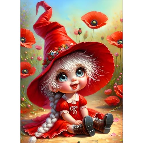 GDYEEH Große Augen Elfe Diamond Painting Erwachsene, 5D MohnBlumen Diamant Kunst Bilder Anfänger, DIY Runder Vollbohrer Elfe Diamanten Malerei Stickerei Kreuzstich Geschenke Home Wand Dekor 30x40cm von GDYEEH