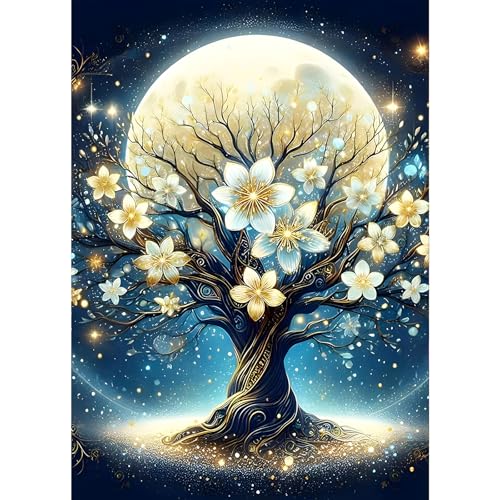 GDYEEH Heller Mond Diamond Painting Erwachsene, 5D Baum des Lebens Diamant Kunst Bilder Anfänger, DIY Runder Vollbohrer Blumen Diamanten Malerei Stickerei Kreuzstich Geschenke Home Wand Dekor 30x40cm von GDYEEH