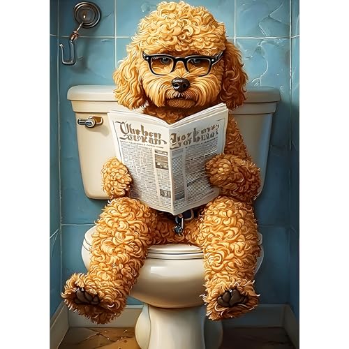 GDYEEH Hund liest Zeitung Diamond Painting Erwachsene, 5D Toilette Diamant Kunst Bilder Anfänger, DIY Runder Vollbohrer Welpe Diamanten Malerei Stickerei Geschenke Home Wand Dekor 30x40 cm von GDYEEH