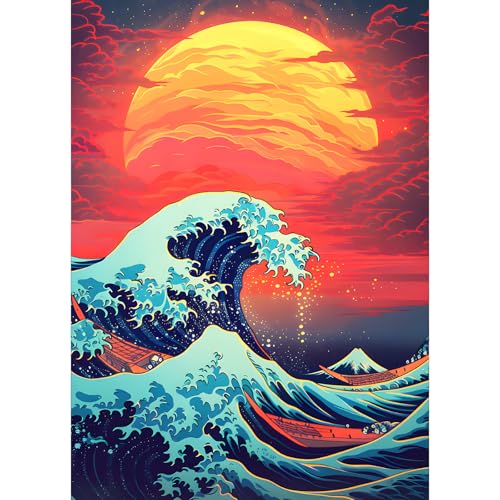 GDYEEH Japanische Wellen Diamond Painting Kits Erwachsene, 5D Mond Diamant Kunst Bilder Anfänger, DIY Runder Vollbohrer Traumland Diamanten Malerei Stickerei Geschenke Home Wand Dekor 30x40 cm GDYEEH Japanische Wellen Diamond Painting Kits Erwachsene, 5D Mond Diamant Kunst Bilder Anfänger, DIY Runder Vollbohrer Traumland Diamanten Malerei Stickerei Geschenke Home Wand Dekor 30x40 cm von GDYEEH
