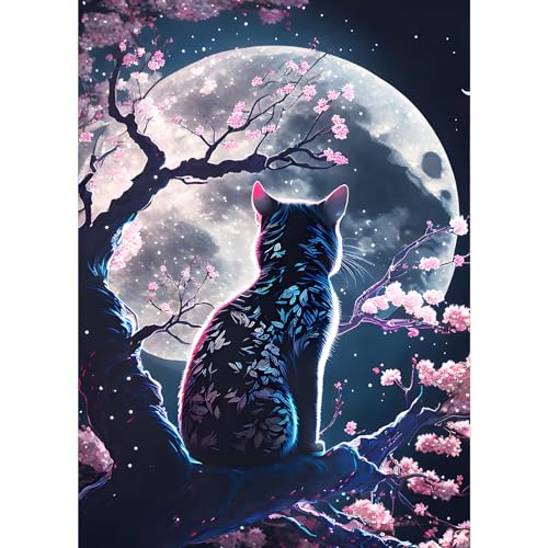 GDYEEH Katzenrücken Diamond Painting Kits Erwachsene, 5D Heller Mond Diamant Kunst Bilder Anfänger, DIY Runder Vollbohrer Kirschblüten Diamanten Malerei Stickerei Geschenke Home Wand Dekor 30x40 cm GDYEEH Katzenrücken Diamond Painting Kits Erwachsene, 5D Heller Mond Diamant Kunst Bilder Anfänger, DIY Runder Vollbohrer Kirschblüten Diamanten Malerei Stickerei Geschenke Home Wand Dekor 30x40 cm von GDYEEH